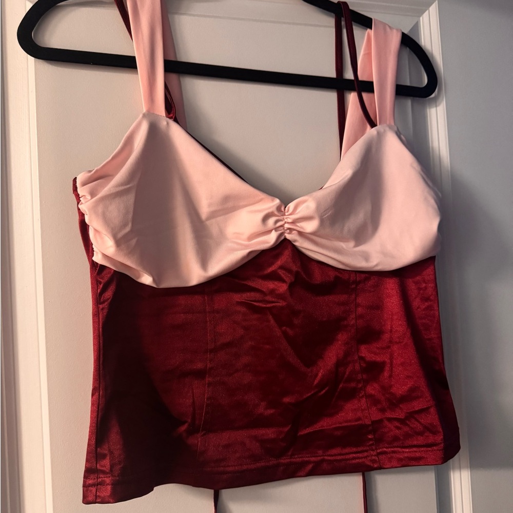 Pink and Red Satin Crop Top
